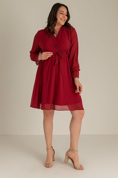 zks grup tekstil Κοντό σιφόν φόρεμα μπορντό με φόδρα Plus Size 105εκ