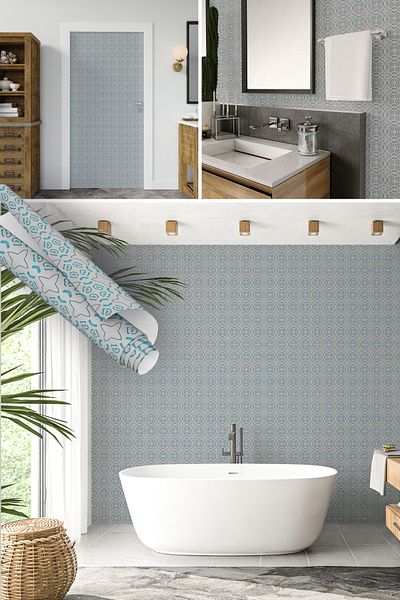 Dekoros Blue Mosaic Geometric Pattern Adhesive Foil, Large Size DIY Sticker Foil 0711