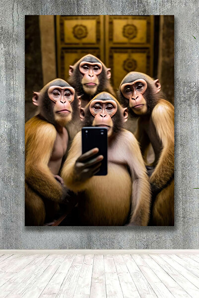 PrintiesPlus Selfie Monkey Dekoratif Kanvas Tablo
