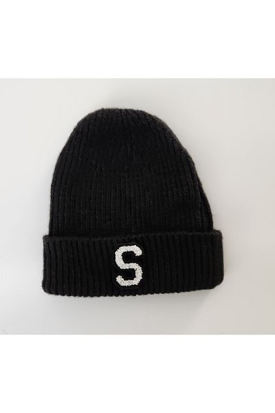 initialess Mohair Folded Wool Beret with Letter S