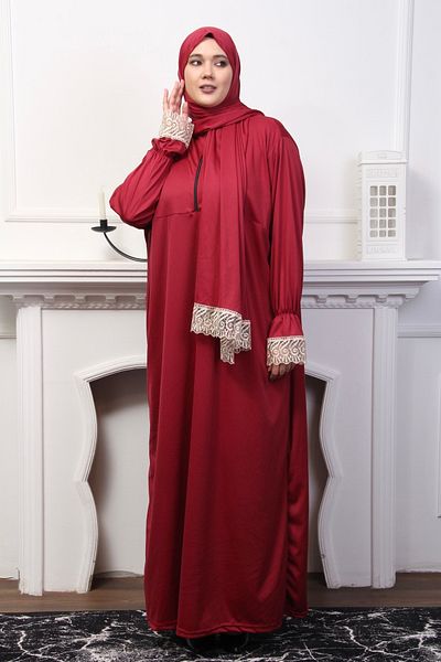 Kutay Collection فستان صلاة نسائي أنيق بلون سادة مع حجاب