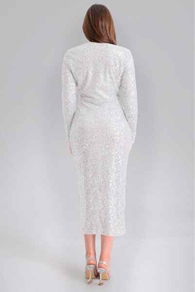 zks grup tekstil Rochie de seară albă pentru femei, cu paiete, cu design cu paiete, mărime mare