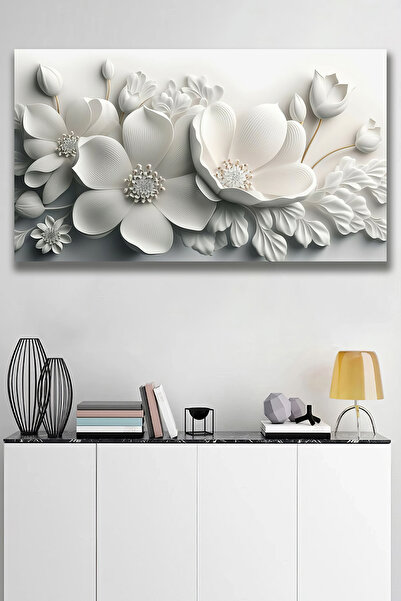 PrintiesPlus 3D Görünümlü Çiçekler 2 Dekoratif Kanvas Tablo