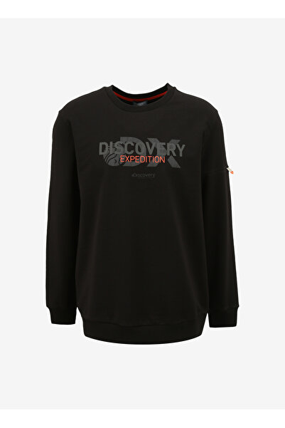 Discovery Expedition Siyah Erkek Bisiklet Yaka Relaxed Baskılı Sweatshirt DS4...