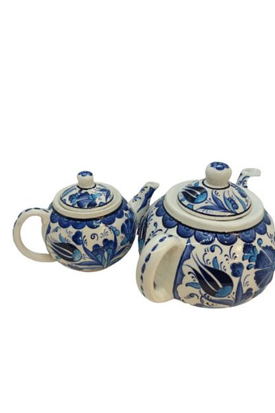 Dost Art Hediyelik Handmade Brush Painting Blue-white Carnation/tulip Pattern Ceramic Double Teapot Teapot