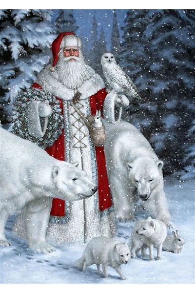 Marcel Kristal Tablo Santa Claus with Friends in the Forest Marcel Art Diamond Mosaic Painting 36X51Cm