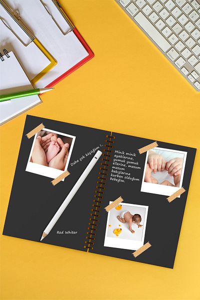 Red Whiter Black Thick Leaf Notebook 15 Sheets 30 Pages, A5 Photo Album - Black Leaf Memory Notebook