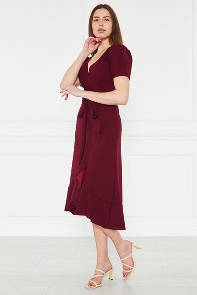 zks grup tekstil Φόρεμα Βουργουνδίας με Ζώνες Valon Plus Size