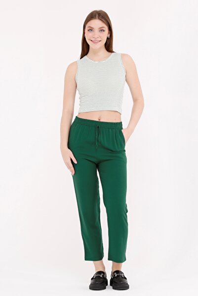 Sfg Life Moda Kadın Yazlık Önü Bağcık'lı Ve Beli Lastikli Şık Dokuma Viskon Cepli Kumaş Pantalon