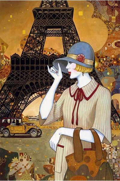 Marcel Kristal Tablo لوحة فسيفساء نسائية ريترو في باريس مقاس 41 × 61 سم