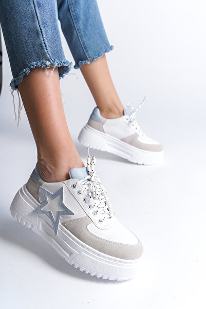 Moda Değirmeni Λευκό-Μπλε Γυναικείο Sneaker BG1165-101-0001