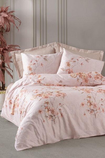 Cotton Box Σετ Παπλωματοθήκη Σατέν Διπλό Pansy Beige