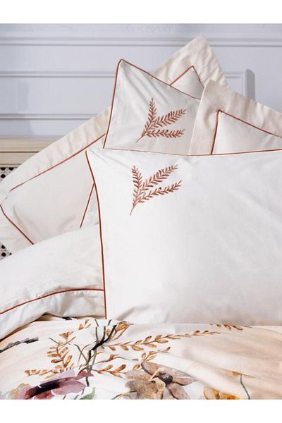 Cotton Box Double Elite Satin Duvet Cover Set Bouquet Ecru