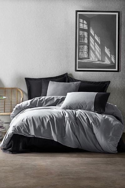 Cotton Box Set cuvertură dublu cu linie simplă gri-negru