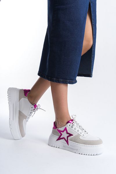 Moda Değirmeni Pantofi de damă alb-fucsia BG1165-101-0001