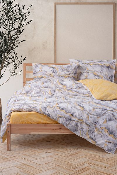 Cozy Home طقم غطاء لحاف مزدوج من القطن بنسبة 100% من Ranforce - منقوش باللونين الأصفر والرخامي