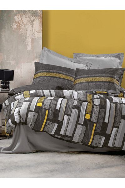Cotton Box Σετ Παπλωματοθήκη Σατέν Διπλό Farris Grey