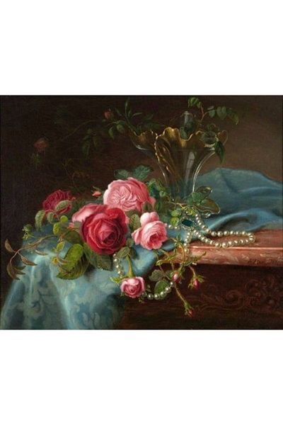 MARCEL SANAT Blue Shawl Pink Roses Diamond Mosaic Painting 66X53Cm