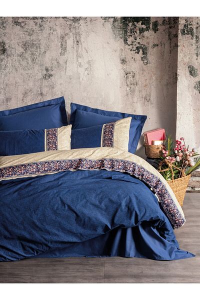 Cotton Box Σετ Παπλωματοθήκη Folk Art Διπλό Rayen Navy Blue