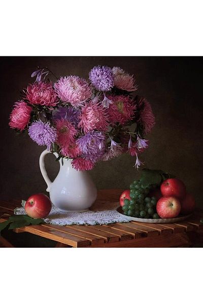 Marcel Kristal Tablo Flowers and Fruit Plate Marcel Art Diamond Mosaic Painting 66X61Cm