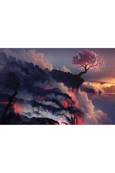 MARCEL SANAT Pink Tree and Clouds in the Sky Diamond Mosaic Painting 76X50Cm