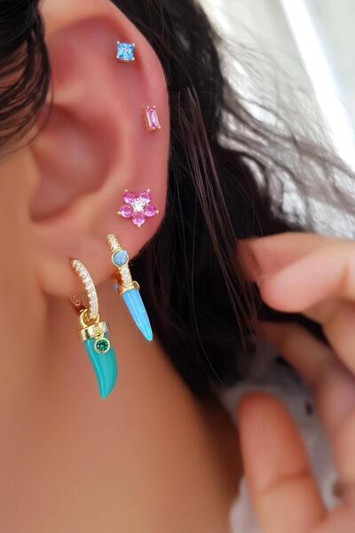 MorMajor Silver TEKL İTHAL FİL DİŞİ TURKUAZ GÜMÜŞ KÜPE