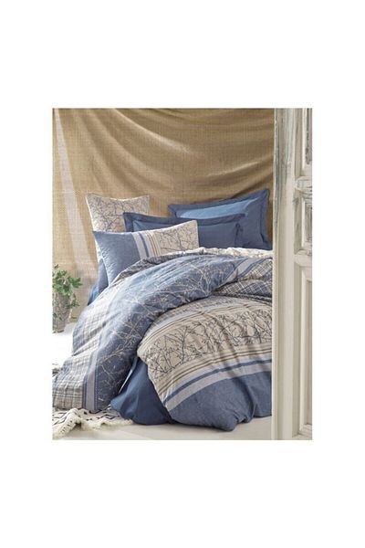 Cotton Box Σετ Παπλωματοθήκη μονής Serra Navy Blue Ranforce