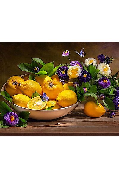 Marcel Kristal Tablo Quince and Lemons in the Bowl Diamond Mosaic Painting 64x51 Cm