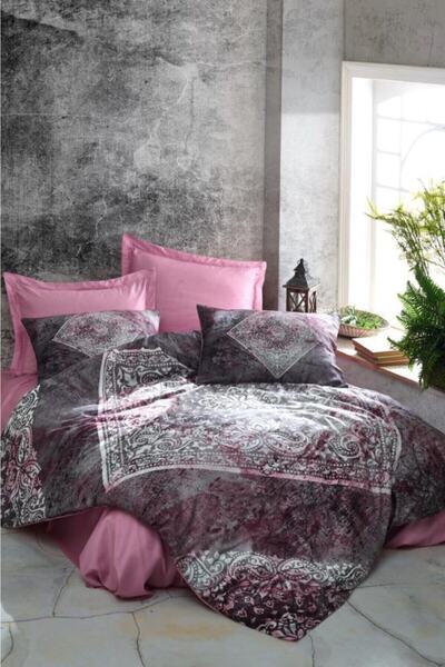 Cotton Box Lanza - Dusty Rose Digital Satin Double Duvet Cover Set