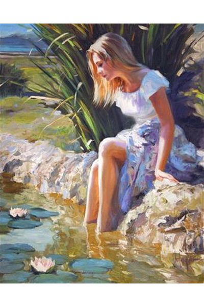 MARCEL SANAT Woman Sitting on the Edge of the Creek Marcel Art Diamond Mosaic Painting 46X58Cm