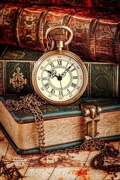 MARCEL SANAT Chained Clock and Books Diamond Mosaic Painting 46X69Cm