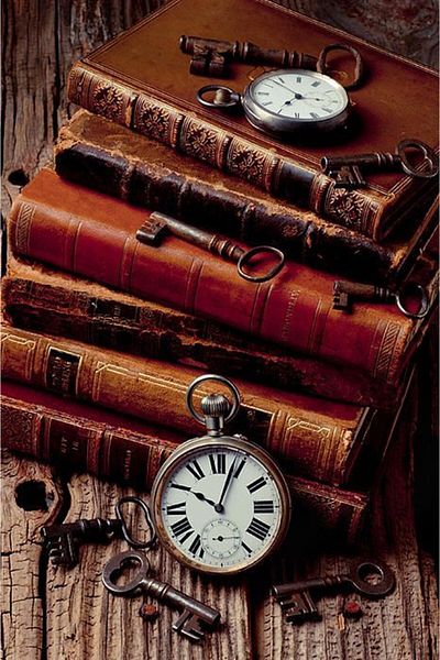 MARCEL SANAT Leather Covered Books and Antique Clocks Diamond Mosaic Painting 41X61Cm