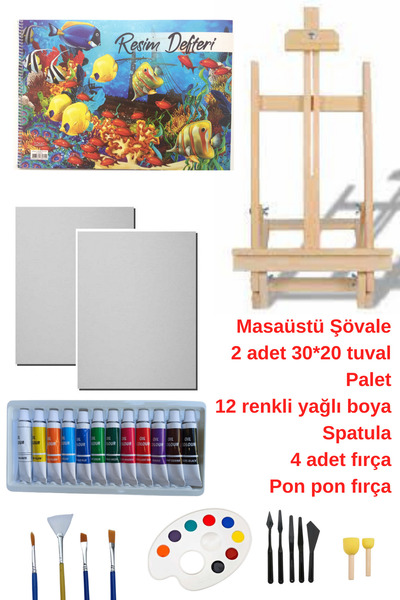 O&S Oyun ve Sanat Eğlen-Üret Masaüstü Şövale Yağlı Boya Resim Başlangıç Seti,...