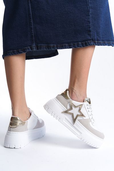 Moda Değirmeni Pantofi de damă alb-auriu BG1165-101-0001