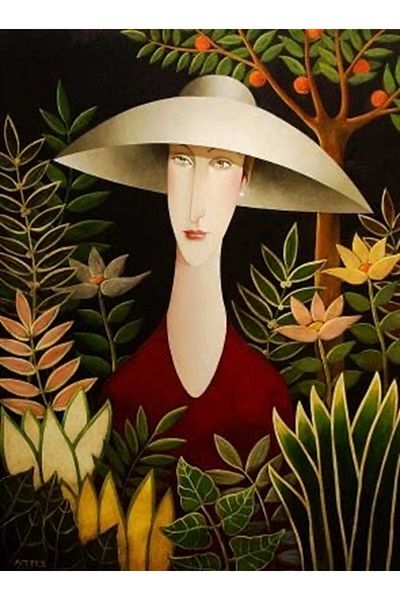 MARCEL SANAT English Woman with Hat Diamond Mosaic Painting 38X51 cm