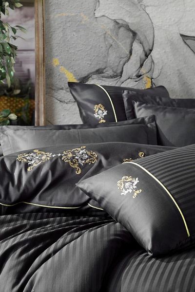 Cotton Box Set cuvertură de pilota dublă din satin brodat King Antracit