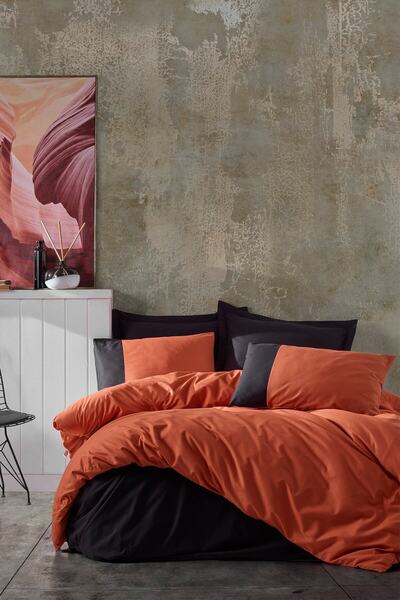 Cotton Box Простий двоспальний комплект постільної білизни кремовий - чорний