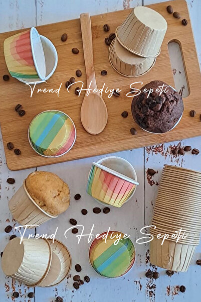 Trend Hediye Sepeti 100'lü Kraft ve Gökkuşağı Cupcake Kalıbı , Safari Konsept...