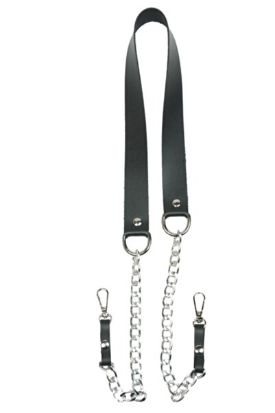 Nildenhobim Gümüş Renk Zincirli Fiyonk Model Çanta Askısı - Deri : Siyah Uzun...