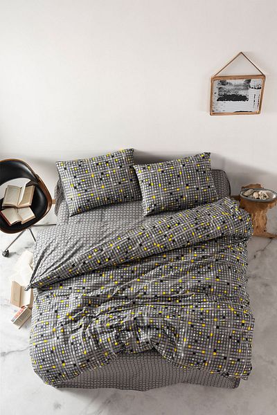Cozy Home Dáma sárga dupla elasztikus paplanhuzat szett