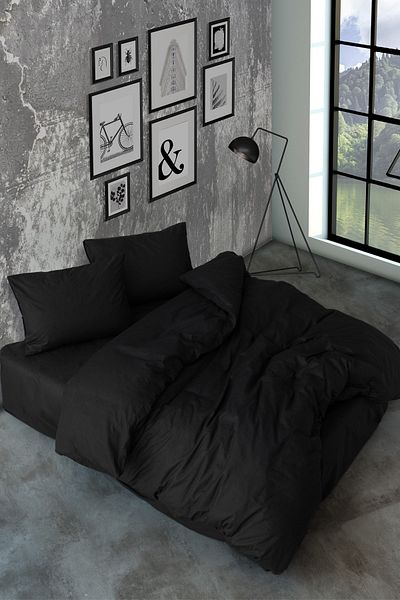 Cozy Home Set cuvertură de pilota cu cearșaf dublu elastic Negru simplu
