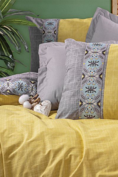 Cotton Box Folk Art Double Duvet Cover Set Aponi Gray
