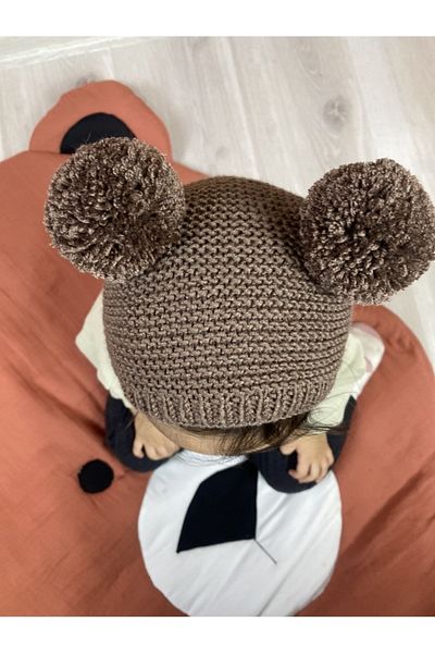 DERY BABY Unisex Pompom Baby Knitted Bonnet Beanie-brown