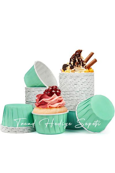Trend Hediye Sepeti 50-Piece Mint Green Muffin Cupcake Mold, Cake Capsule Cake Mold, Muffin Cake Mold, Airfryer Compatible