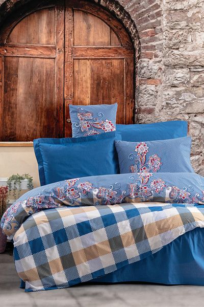 Cotton Box Alaçatı Double Duvet Cover Set Galano Navy Blue