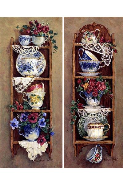 MARCEL SANAT Vintage Cups in the Cabinet Diamond Mosaic Painting 46x56cm