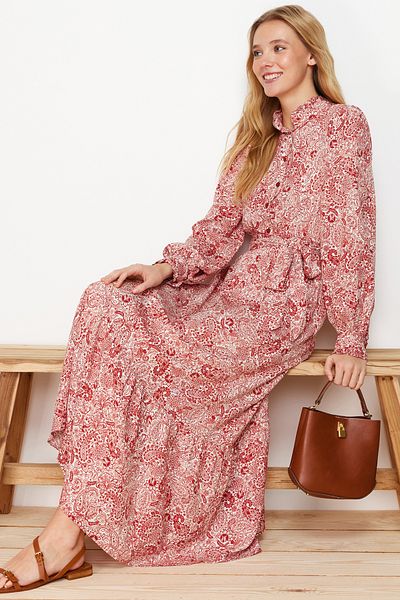 Trendyol Modest Φόρεμα κανέλας φλοράλ από βισκόζη TCTSS24EB00074