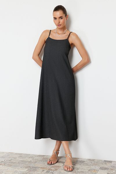 Trendyol Collection Anthracite Midi Knitted Dress - Plain Maxi Shift Strap, Twoss24el00288