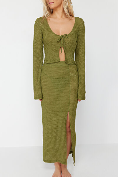 Trendyol Collection Green Knitted Blouse and Beach Skirt Set - Tbess24Au00000
