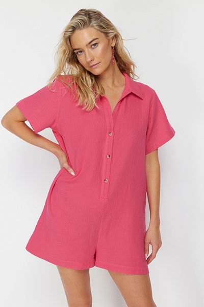 Trendyol Collection Fukszia széles szabású szőtt muszlin strandoverall TBESS23TU00001